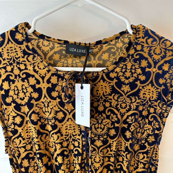 NWT Liza Luxe Navy and Gold Patterned Dress - Picture 3 of 7